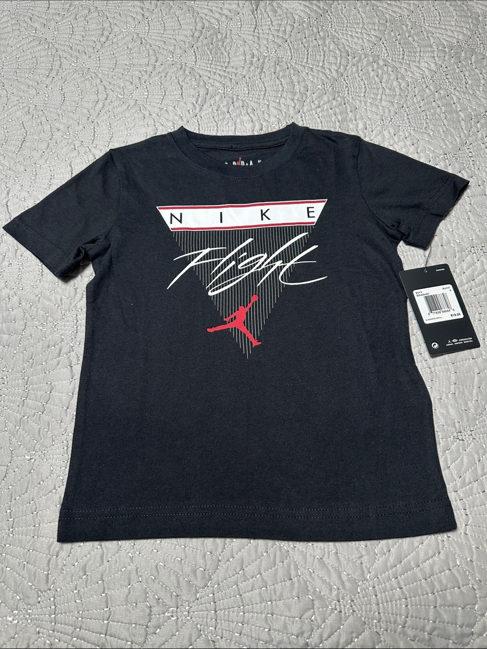 Jordan Nike Black Tee with Red and White Flight Graphic, NWT’s, Size 4